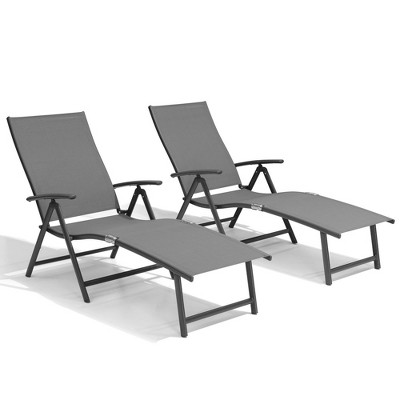 Crestlive Products Outdoor Aluminum Folding Recliner Adjustable Chaise Lounge (Set of 2)