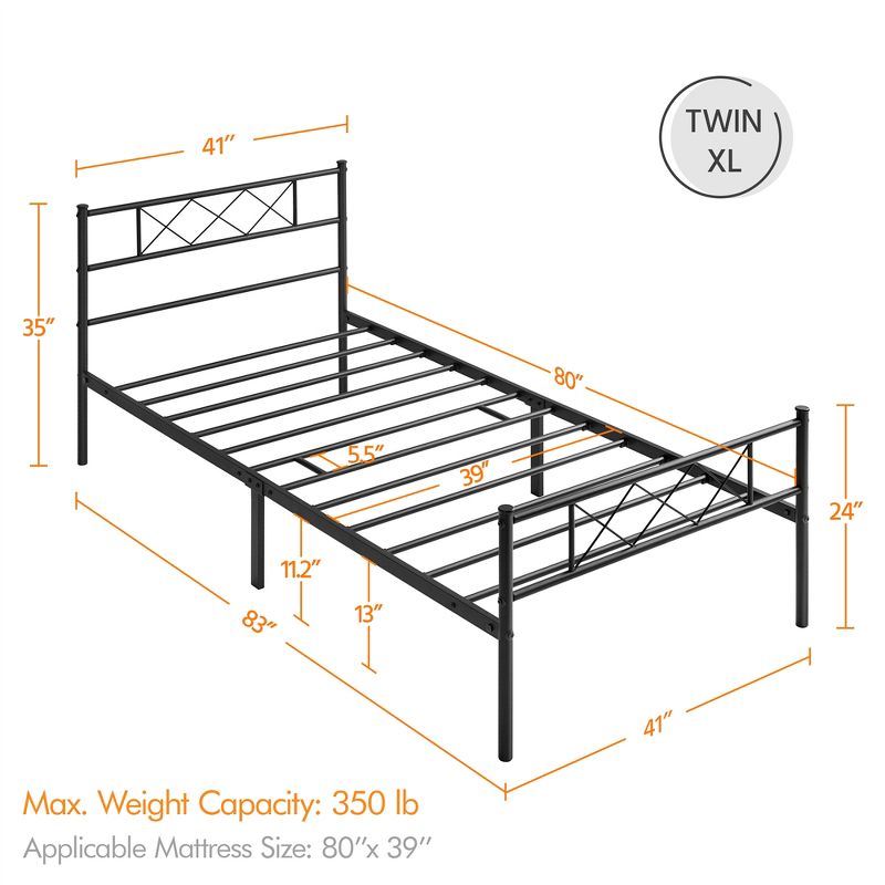 Yaheetech Simple Metal Bed Frame with Headboard&Footboard Slatted Bed Base, 3 of 7