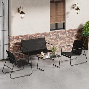 Acekool 4-Piece Outdoor Patio Furniture Set with Textile Fabric Seating, Glass Coffee Table, Loveseat & 2 Chairs for Backyard, Balcony, Porch - Gray - 1 of 4