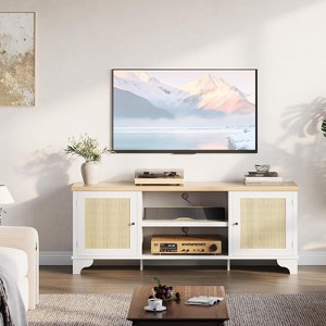 TV Stand for TVs Up to 70", Rattan Entertainment Center with 2 Cabinets & Open Shelf - 1 of 4