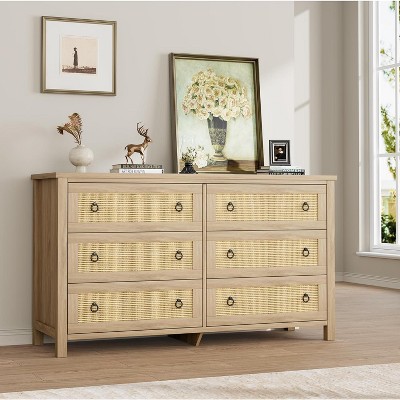 7-Dresser for Bedroom - Natural Rattan Style Storage for Nursery, Living Room
