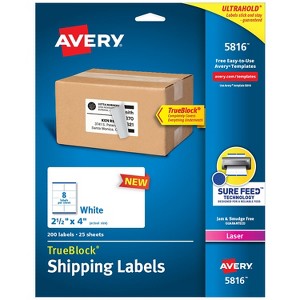 Avery TrueBlock Laser Shipping Labels 2-1/2" x 4" White 8 Labels/Sheet 25 Sheets/Pack 200 - 1 of 4