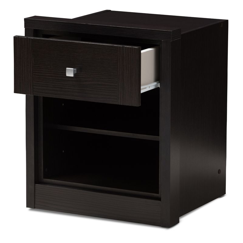 Danette Modern and Contemporary Finished 1 Drawer Nightstand Dark Brown - Baxton Studio, 3 of 11