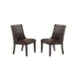 Simple Relax Set of 2 Faux Leather Dining Chairs with Button Tufted Back in Espresso