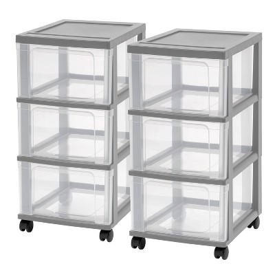 IRIS 3 Drawer Narrow Plastic Storage Drawer Cart Gray 2pk