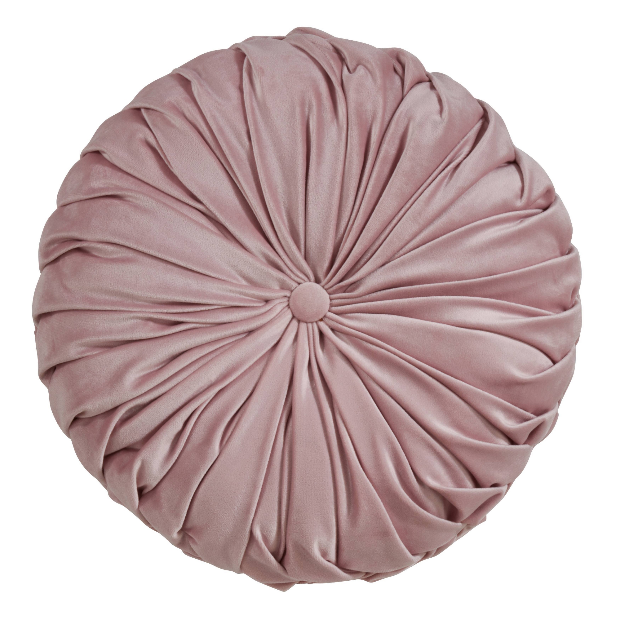 14" Velvet Pintucked Poly Filled Round Throw Pillow Blush - Saro Lifestyle: Luxury Indoor/Outdoor Decor, Zippered