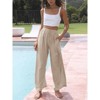 Coolmee Womens Wide Leg Pants Linen Drawstring Elastic Waist Flowy Casual Baggy Palazzo Trousers with Pocket - 4 of 4