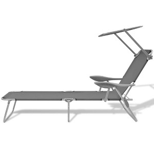 vidaXL Patio Lounge Chair Folding Sunlounger Outdoor Sunbed with Canopy Steel - Gray - 1 of 4
