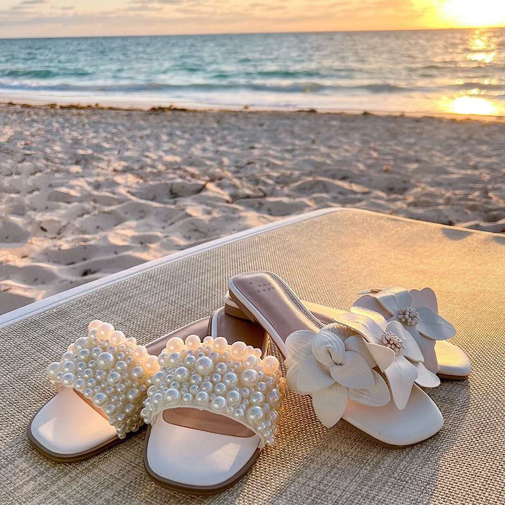 user image by @katiegcollectionofme,  Women's Jasmine Pearl Slide Sandals with Memory Foam Insole - A New Day™ Cream