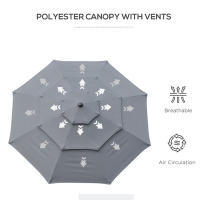 Dark Grey 9FT 3-Tier Patio Umbrella with Crank and Tilt