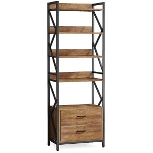 Resenkos Bookshelf, Bookcase Standing Shelf Unts,70.86" Bookshelf, Industrial 5-Tier Bookcase with 2 Drawers Brown - 1 of 3