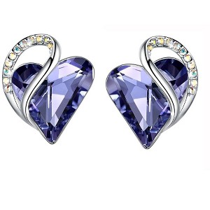 Leafael Infinity Love Heart Stud Earrings with Birthstone Crystal Women's Gifts, Silver-tone - 1 of 4