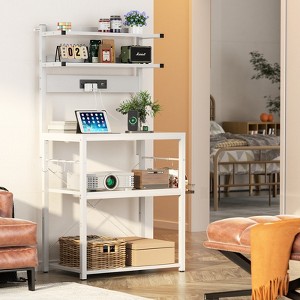 Aheaplus Kitchen Storage Rack with Power Outlet, Coffee Bar Station with LED Lights, Bakers Rack with 6 S-Shaped Hooks - 1 of 4