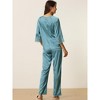 cheibear Womens Satin Sleepwear Lounge with Pants Nightwear 3/4 Sleeves Pajama Set - 3 of 4