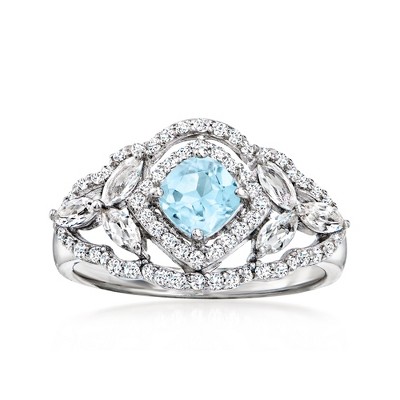 Ross-Simons 0.60 Carat Sky Blue Topaz and .60 ct. t.w. White Topaz Ring in Sterling Silver