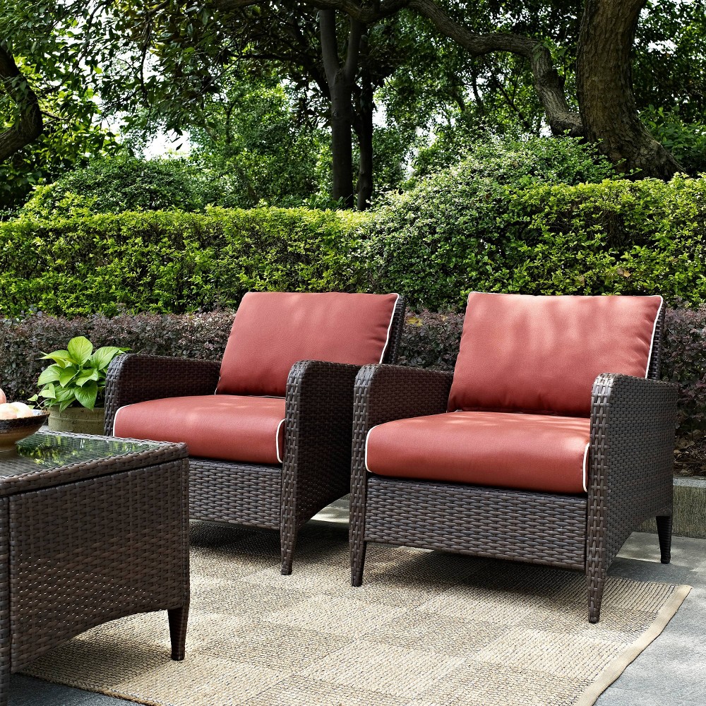 Photos - Garden Furniture Crosley Kiawah 2pk Outdoor Wicker Arm Chairs - Sangria/Brown  