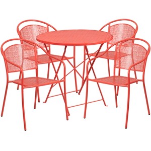 Flash Furniture Oia Commercial Grade 30" Round Indoor-Outdoor Steel Folding Patio Table Set with 4 Round Back Chairs - 1 of 4