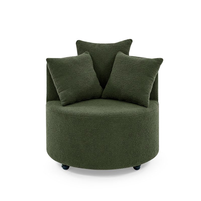 Button Tufted Living Room Upholstered Swivel Chair with Movable Wheels and 3 Pillows - ModernLuxe, 5 of 12