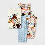 Girls' Afro Unicorn Snug Fit 4pc Pajama Set - Blue/Pink