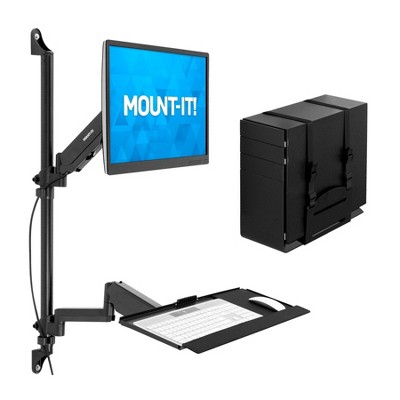 Black Steel Full Motion Wall Mount Workstation with Keyboard Tray