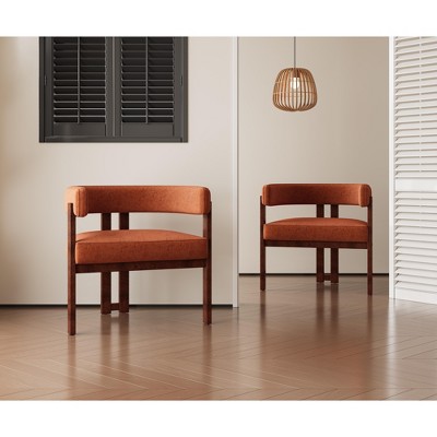 TiramisuBest Modern Accent Chairs Set of 2,Open Back Barrel Design with 3 Legs, Comfy Upholstered Armchairs for Living,Bedroom or Dining(Gray)