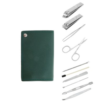 Unique Bargains Rotation Nail Clipper Kit Blackish Green 10-piece Set