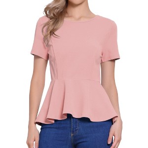 INSPIRE CHIC Women's Short Sleeve Round Neck Stretch Business Classic Peplum Top - 1 of 4