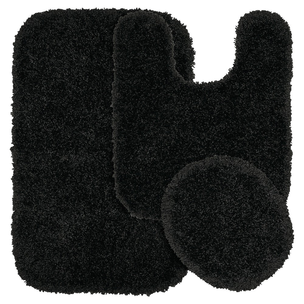 Photos - Bath Mat 3pc Serendipity Shaggy Washable Nylon Bath Rug Set Black - Garland