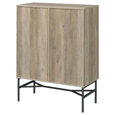 Light Brown Pine 2-Door Glass Display Cabinet