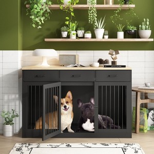 Famapy Multi-Function Black Doghouse Dog Crate Console Furniture-Style Kennel– Storage Drawers + Decor Top - 1 of 4