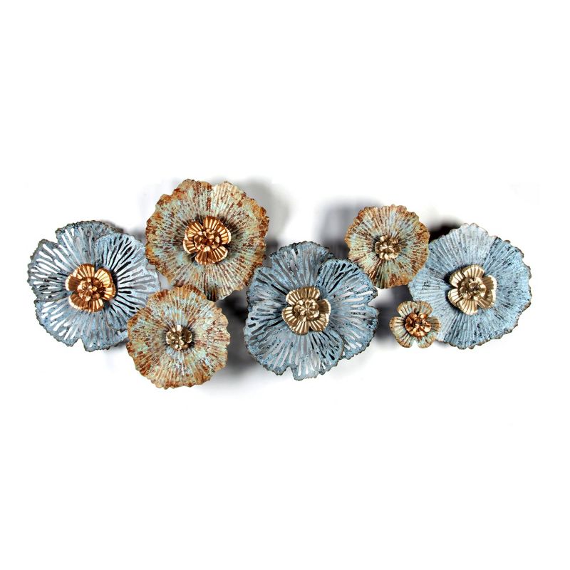 LuxenHome Multi-Color Distressed Flower Metal Wall Decor Blue, 2 of 10