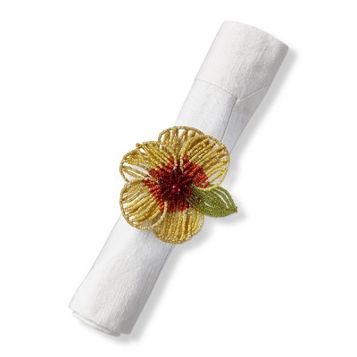 TAG Glass Beaded Flower Napkin Ring Yellow, 3.5L x 2.0W x 2.0H