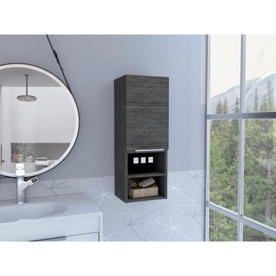 Vynxaria Bathroom Cabinet with Single Door, Two Interior Shelves, and Two External Shelves, Stylish and Functional in Black Finish