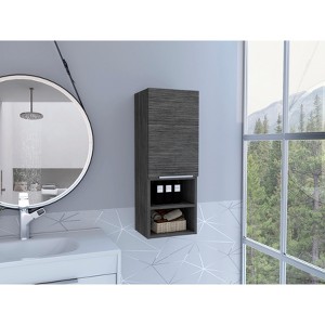 Vynxaria Bathroom Cabinet with Single Door, Two Interior Shelves, and Two External Shelves, Stylish and Functional in Black Finish - 1 of 4