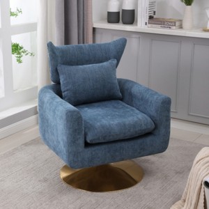 Blue Classic Mid-Century 360 Degree Swivel Armchair, Teddy Fabric - 1 of 4