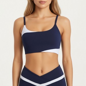Anna-Kaci Active Women's Asymmetrical Neck Colorblock Sports Bra with Strap Design and Stretch Fit Fabric - 1 of 4