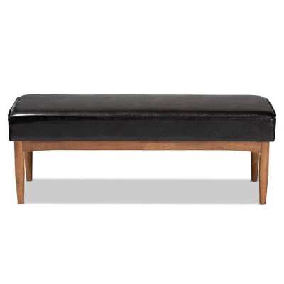 Arvid Mid-Century Modern Dark Brown Faux Leather Upholstered Dining Bench