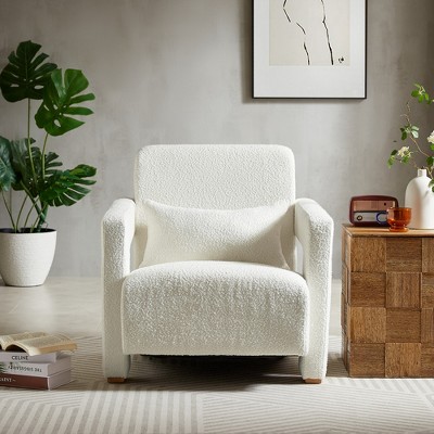 30.3"W Wooden Upholstered Accent Chair Armchair with Sleek Right-Angle Armrests 4S - ModernLuxe