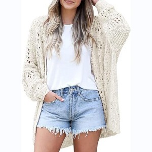 Womens Long Sleeve Knit Cardigan Casual Oversized Drop Shoulder Open Front Sweater - 1 of 1