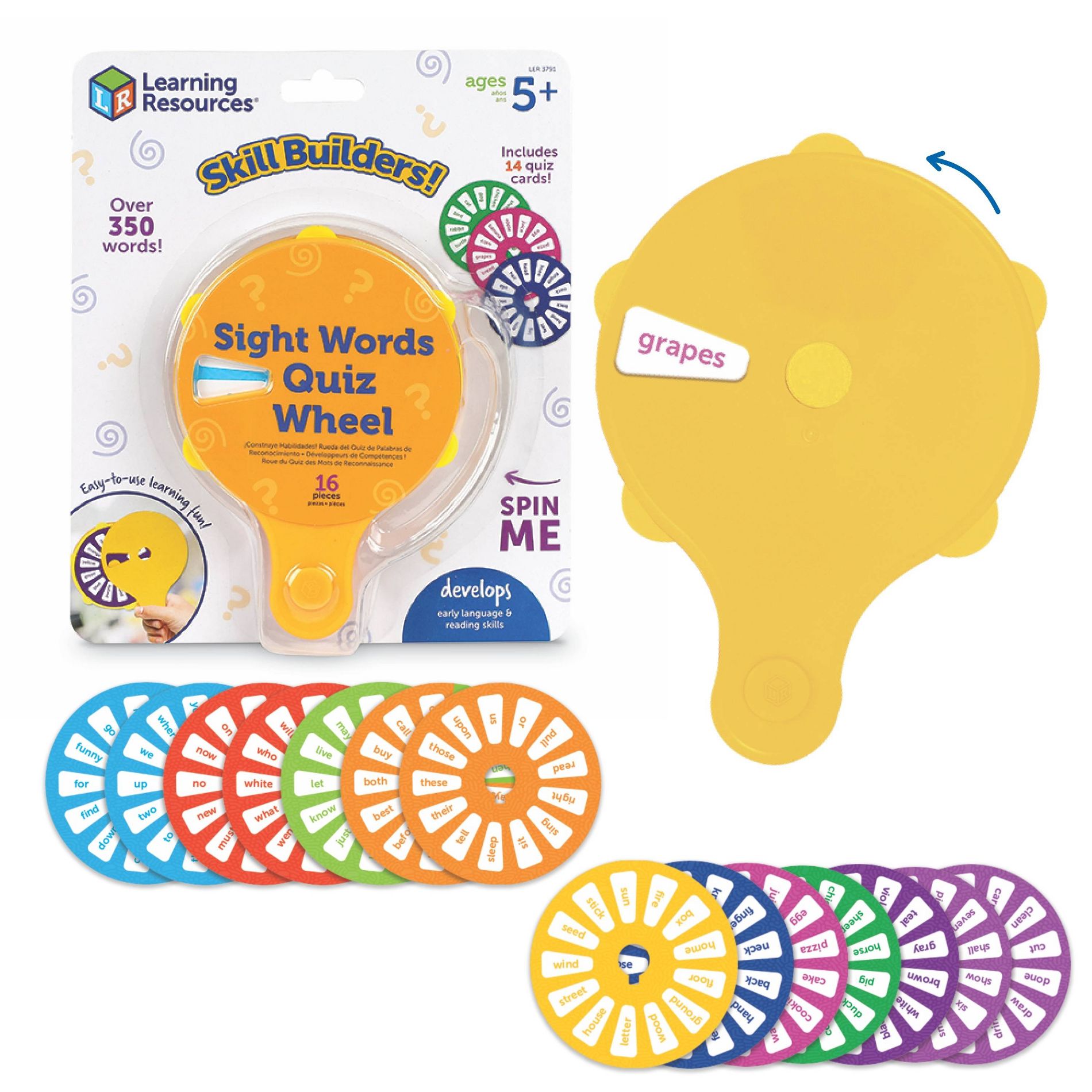 Learning Resources Skill Builders! Sight Words Quiz Wheel, Sight Words Flash Cards for Kindergarten, Ages 5+, 16pc