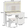 VECELO Vanity Desk Set with LED Lighted Mirror & Power Outlet, Makeup Table with Drawers, Storage Stool & Hair Dryer Stand for Bedroom, White - 3 of 4