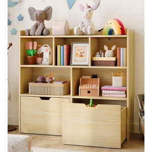 Toy Storage Organizer with Movable Drawers, Kids Bookshelf with Hidden Wheels and 5 Open Cubbies, Multifunctional Floor Storage Chest for Playroom - 1 of 4
