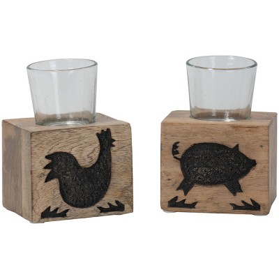 Set of 2 Black Wood Farm Votive Candle Holder with Glass Insert - Foreside Home & Garden