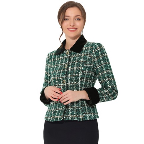 Allegra K Women's Elegant Plaid Tweed Button Front Work Office Outwear ...