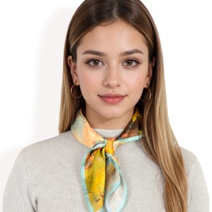 Anna-Kaci Women's Elegant Floral, Abstract, and Chain Print Silk Square Scarves with Bold Patterns and Luxurious Satin Finish - 1 of 4