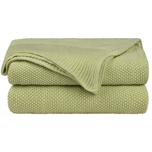 Knitted Green Throw Blanket, Green Throw Blanket Bed