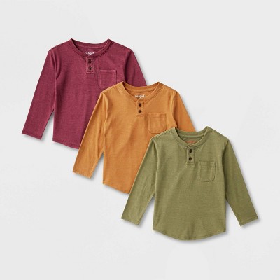 Toddler Boys' 3pk Washed Henley Long Sleeve T-Shirt - Cat & Jack™ Burgundy  12M