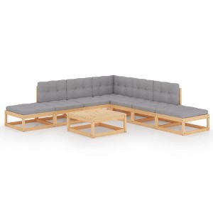vidaXL Patio Furniture Set 8 Piece Outdoor Sectional Sofa Solid Wood Pine - Natural With Cushions - 1 of 4