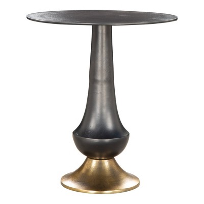 HomeRoots 21" Black And Gold Aluminum Round Pedestal End Table