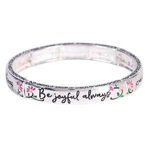 Dicksons Be Joyful Thankful Pray Always Flowers Engraved Verse Women's One Size Silver Plated Stainless Steel Everyday Four-Tile Stretch Bracelet - 1 of 4